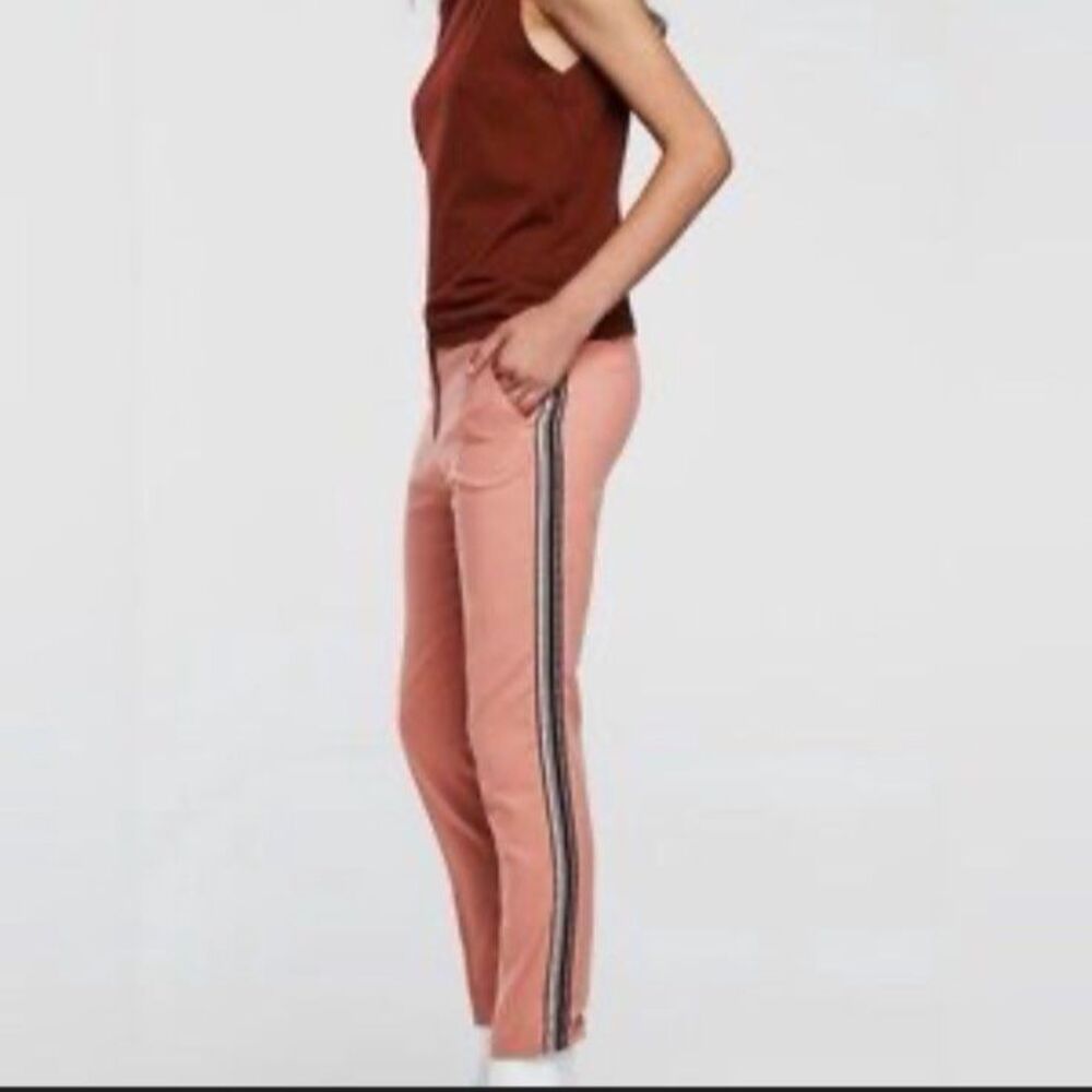 Zara Ribbon Side Stripe Ankle Length Trousers Salmon Pink Dress Pants Size Small